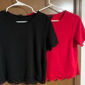Black and Red Polyester Scalloped Tops